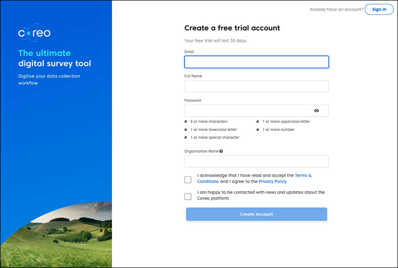 Create Account Free Trial
