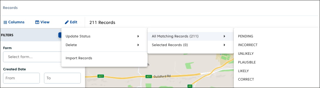 Assigning a status label to multiple records