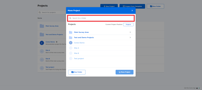Coreo Place Organising your Projects in the Coreo Admin Area - Knowledgebase